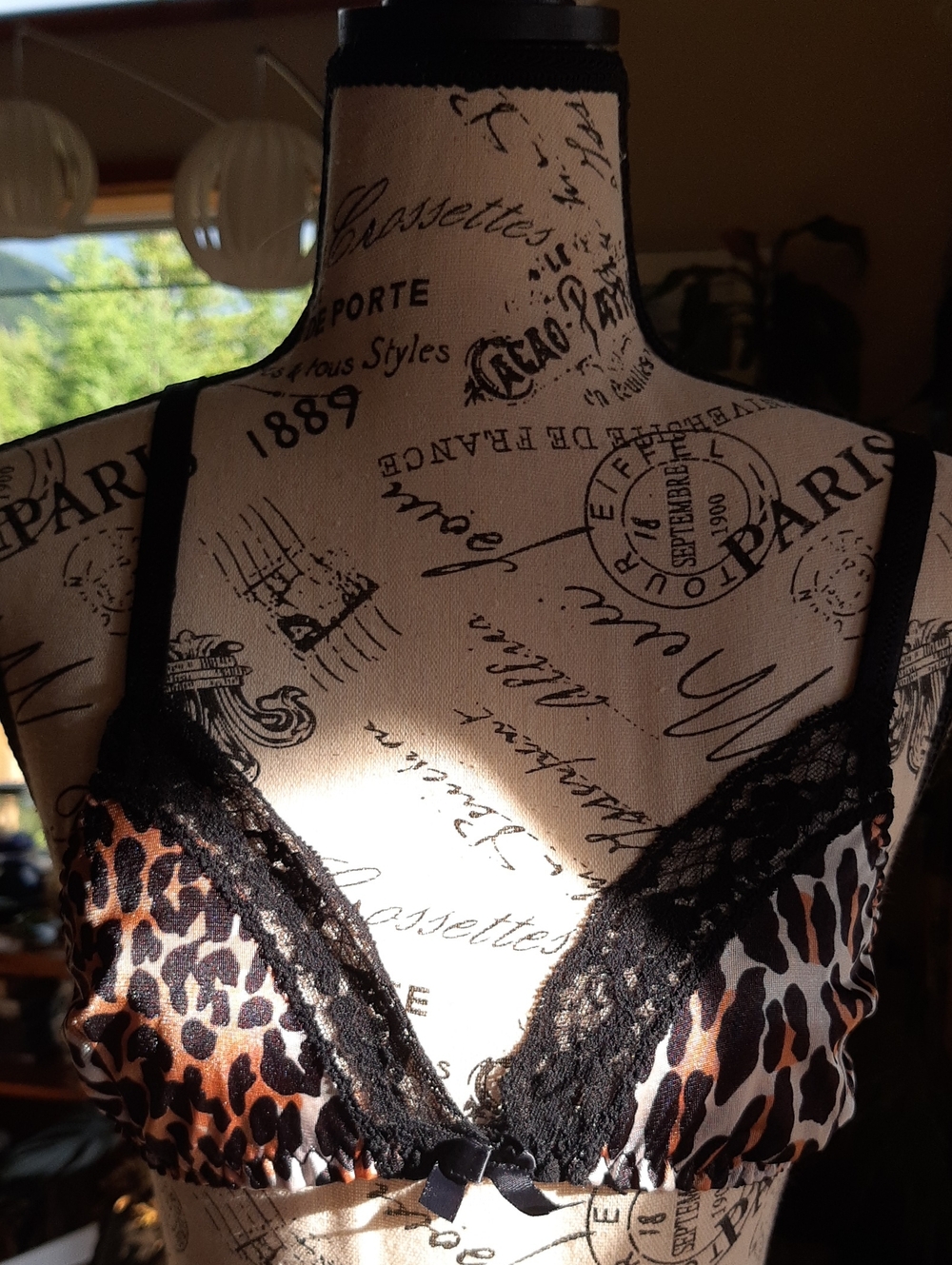 Women’s Leopard Print Lace Trim Bralette - Black/Brown